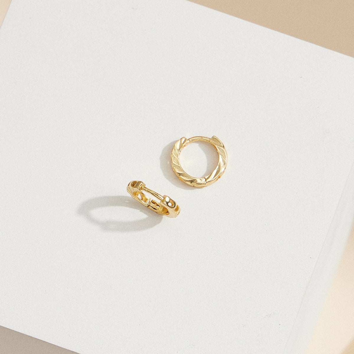 Textured Metal Huggie Hoop Earrings – 18K Gold-Dipped, Minimal & Chic