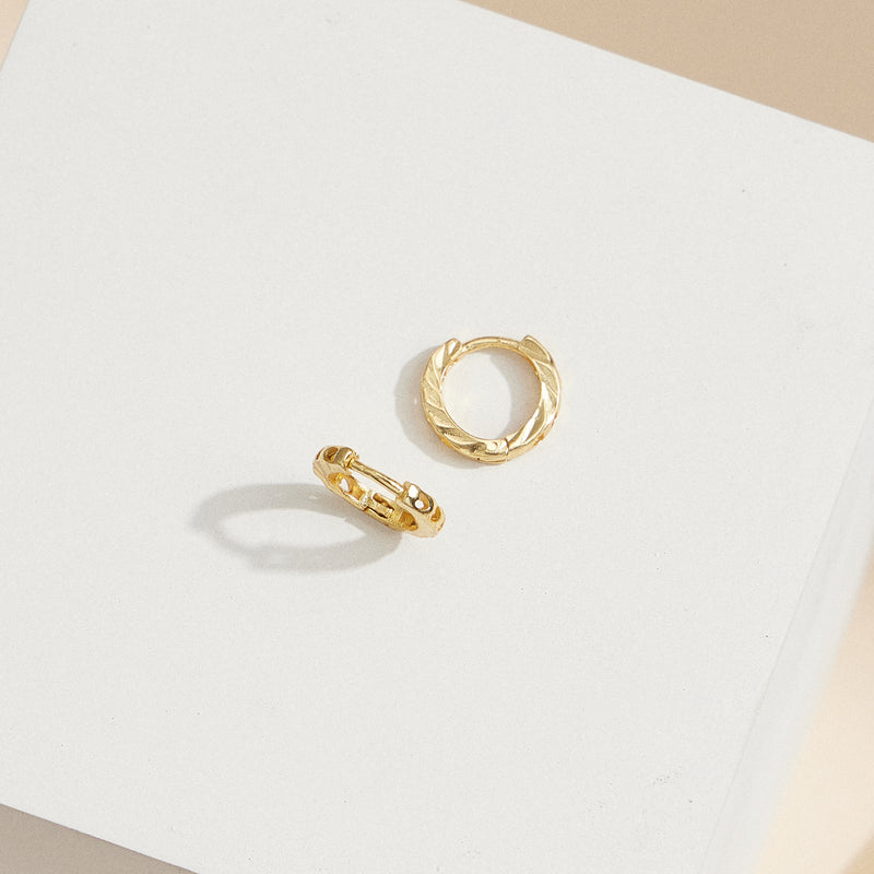 Textured Metal Huggie Hoop Earrings – 18K Gold-Dipped, Minimal & Chic