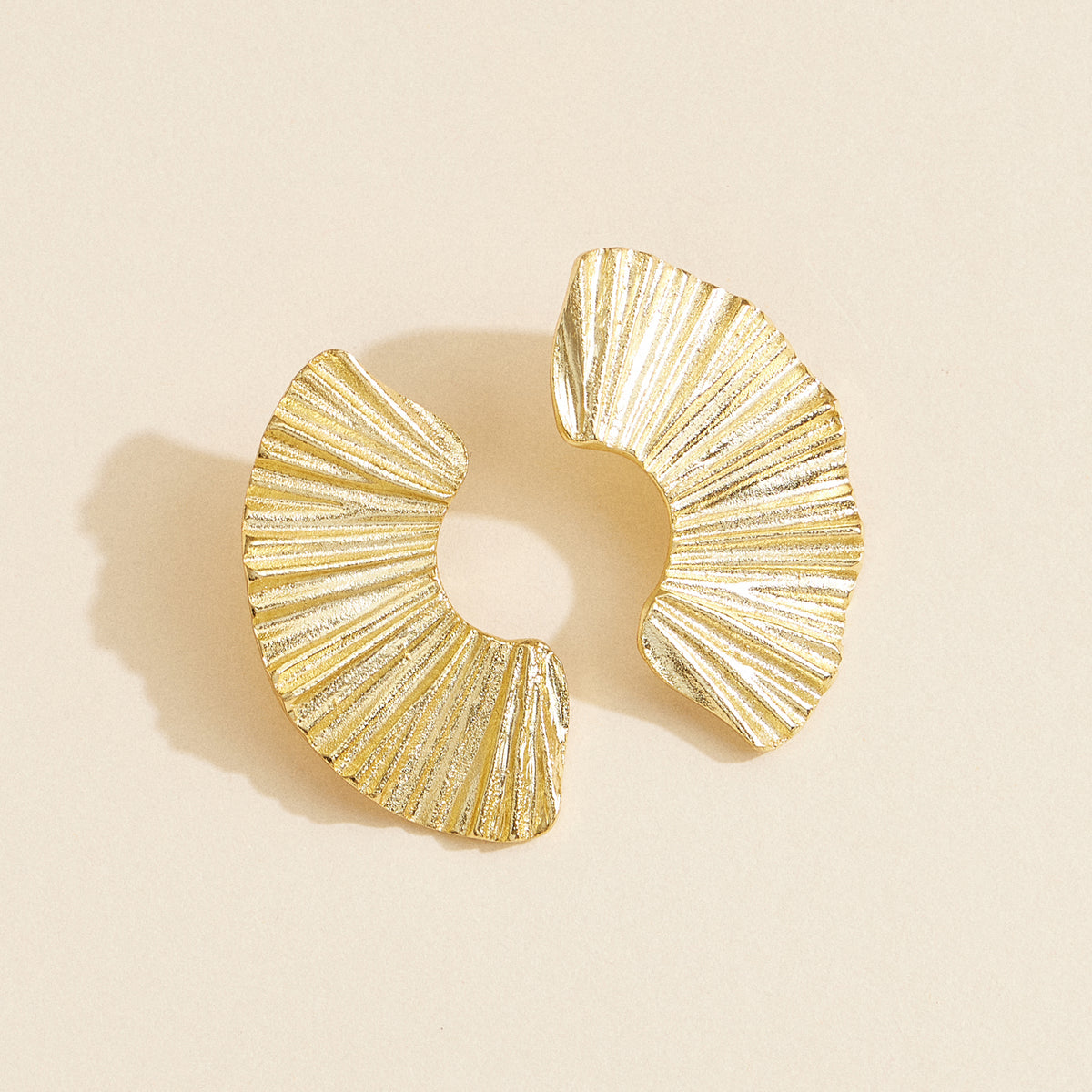 Textured 18K Gold Dipped Fan Hoop Earrings