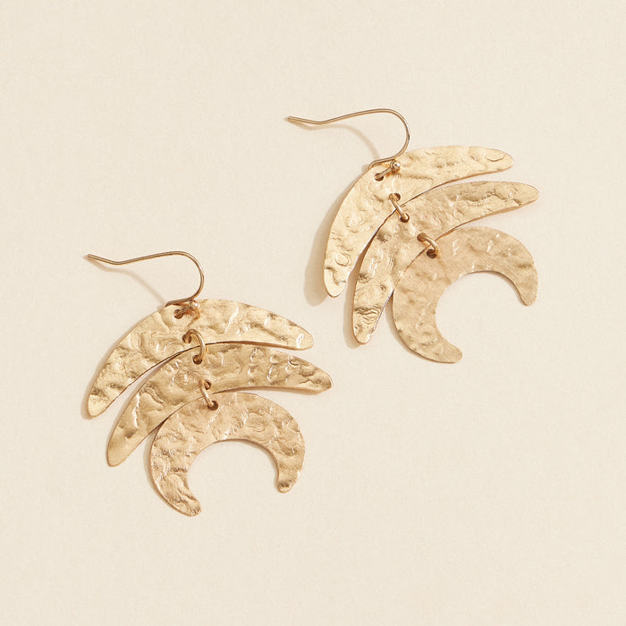 Hammered Brass Moon Phase Earrings – Gold-Tone Boho Dangle Earrings