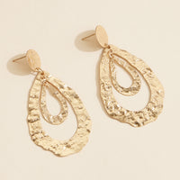 Hammered Brass Teardrop Earrings – Gold-Tone Layered Dangle Earrings