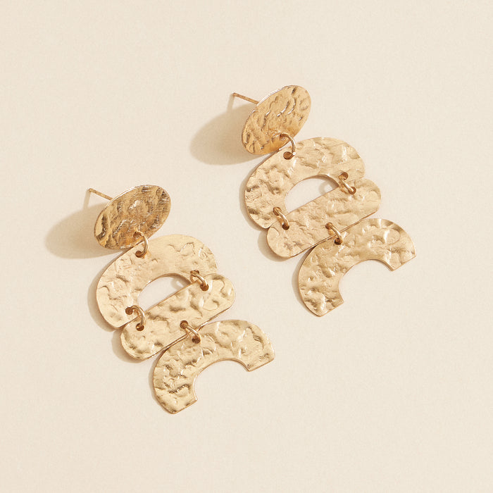 Geometric Hammered Brass Earrings – Gold-Tone Boho Statement Earrings