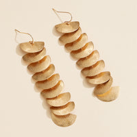 Layered Brass Cascade Earrings – Gold-Tone Textured Dangle Earrings