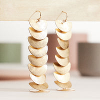 Layered Brass Cascade Earrings – Gold-Tone Textured Dangle Earrings