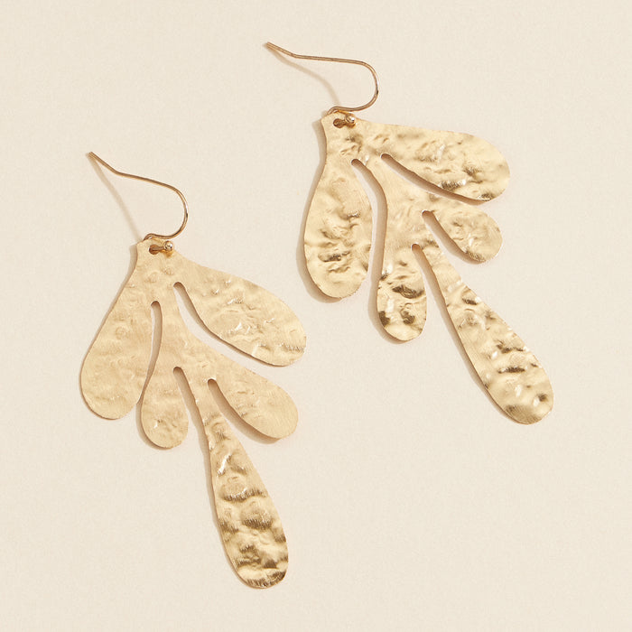 Organic Hammered Brass Earrings – Gold-Tone Botanical Statement Earrings