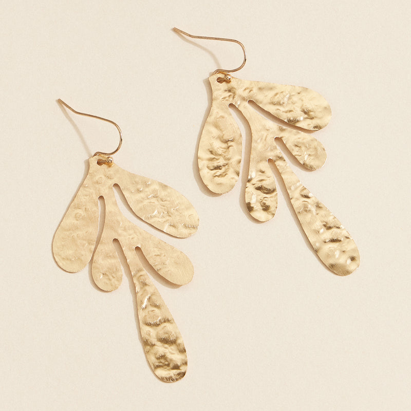 Organic Hammered Brass Earrings – Gold-Tone Botanical Statement Earrings
