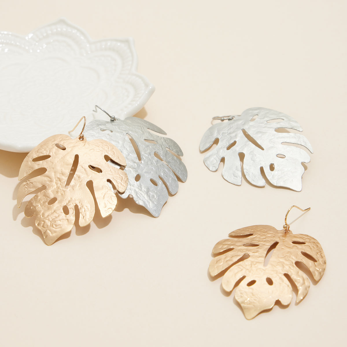 Tropical Leaf Metal Dangling Earrings