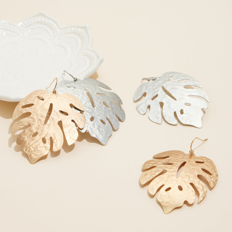 Tropical Leaf Metal Dangling Earrings