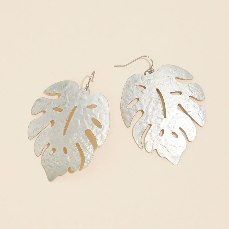 Tropical Leaf Metal Dangling Earrings