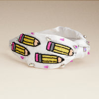 Beaded Pencil Embellished Headband – Teacher Back to School & Writer Statement Hair Accessory