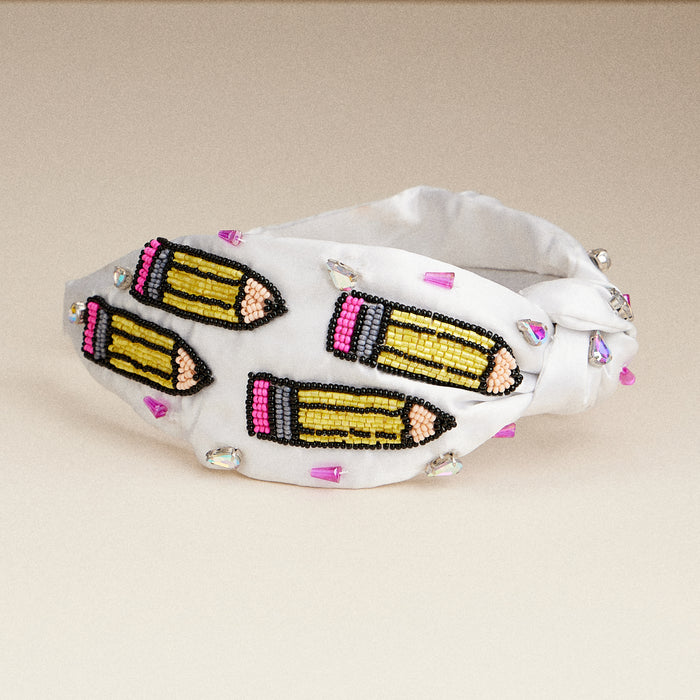 Beaded Pencil Embellished Headband – Teacher Back to School & Writer Statement Hair Accessory