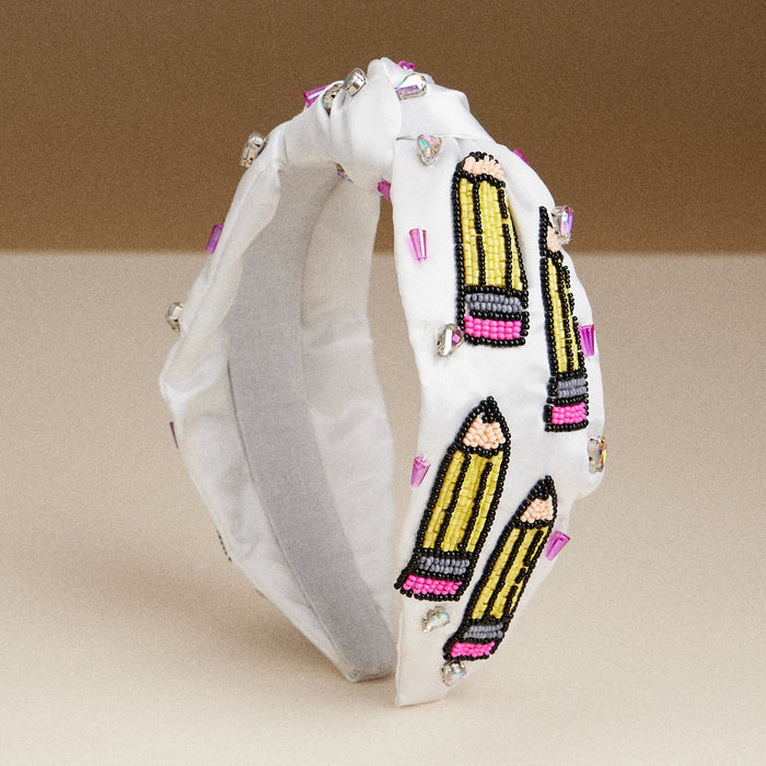 Beaded Pencil Embellished Headband – Teacher Back to School & Writer Statement Hair Accessory