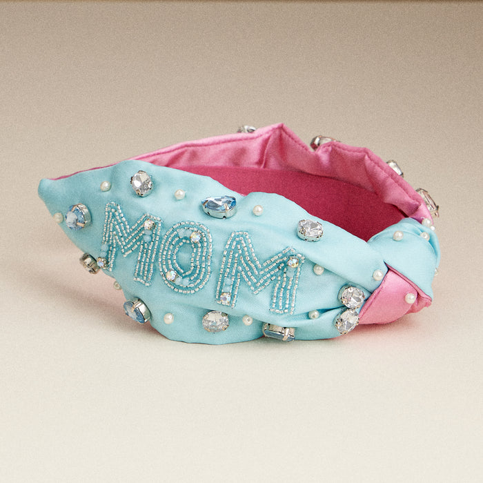 Embellished MOM Headband – Beaded & Crystal-Studded Knotted Hair Accessory