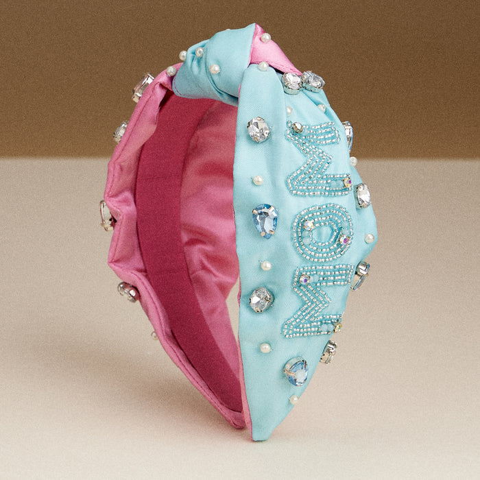 Embellished MOM Headband – Beaded & Crystal-Studded Knotted Hair Accessory