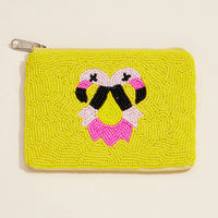 Beaded Flamingo Coin Purse – Yellow Zip Pouch