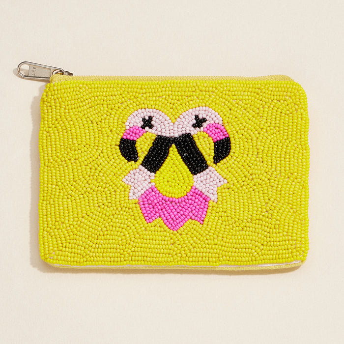 Beaded Flamingo Coin Purse – Yellow Zip Pouch