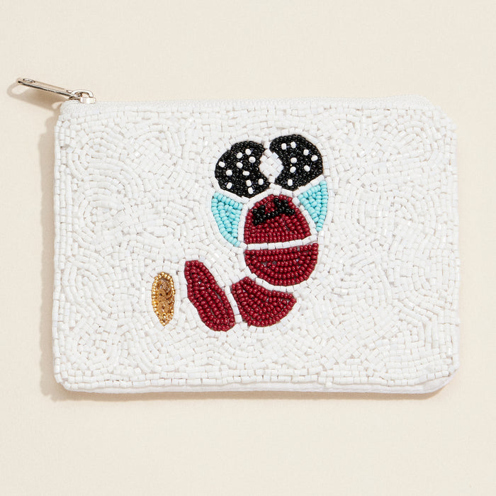 Beaded Lobster Clutch – White Sequin Zip Pouch, Nautical Coastal-Inspired Purse