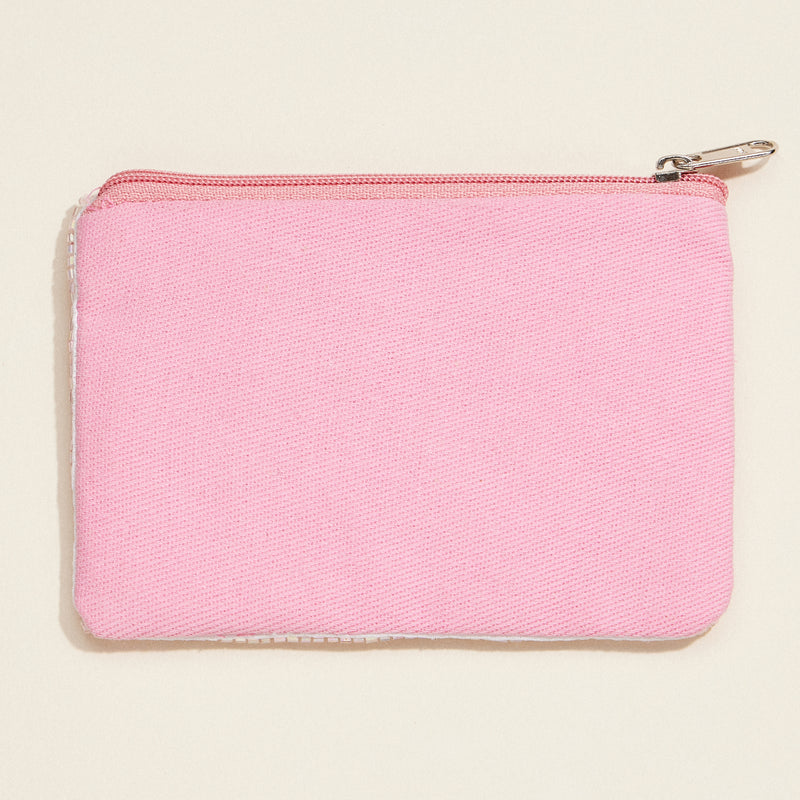 Beaded "Be My Valentine" Zip Pouch – Romantic Pink Floral Clutch