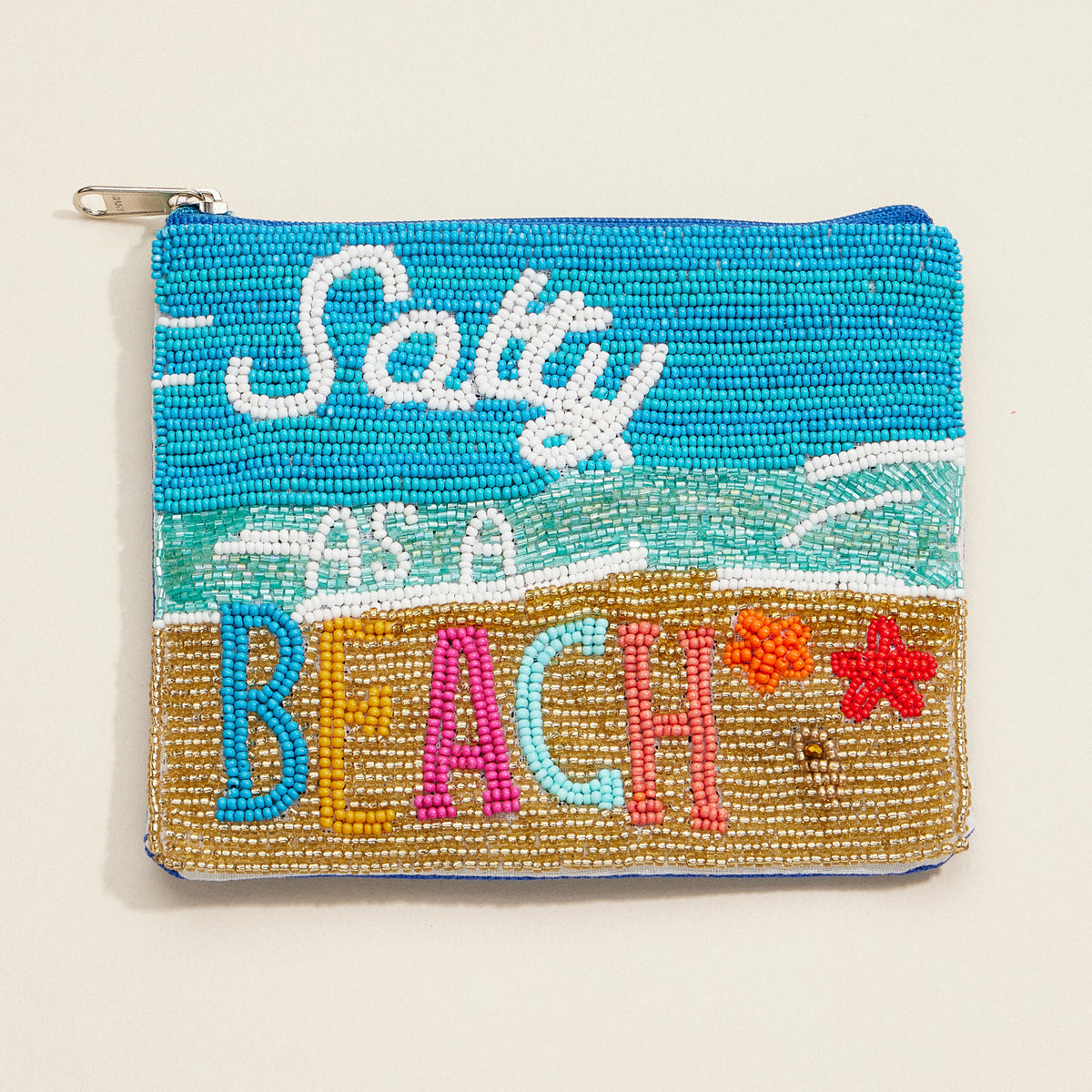 Beaded "Salty as a Beach" Coin Pouch– Fun Coastal Zip Pouch, Ocean-Inspired