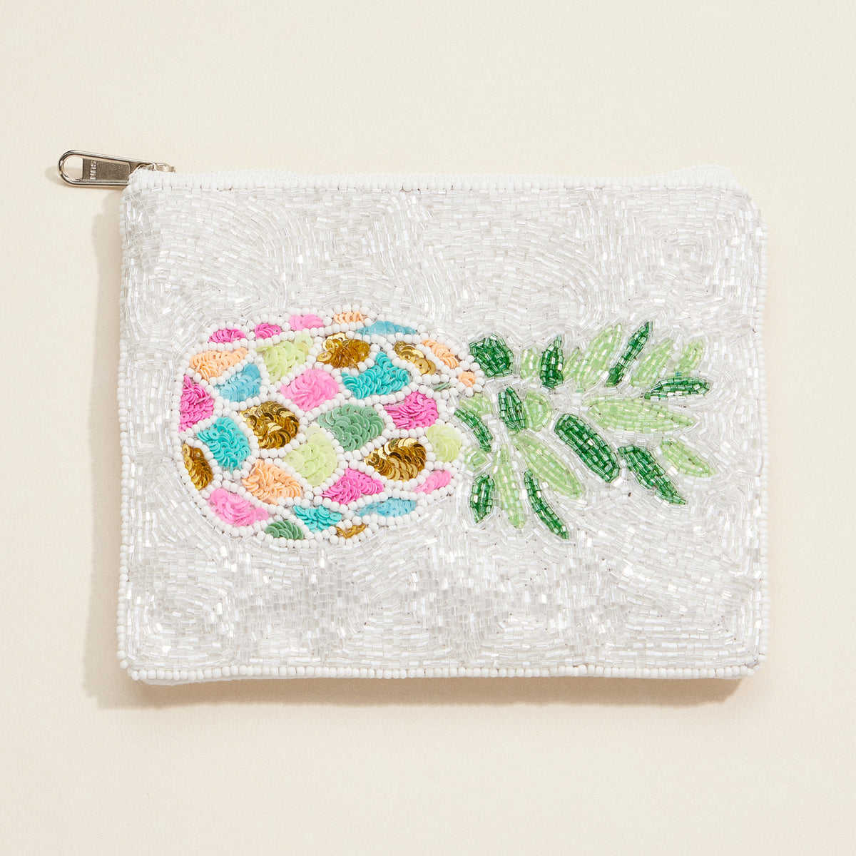 Beaded Pineapple Coin Purse – Tropical Sequin Embellished Zip Pouch