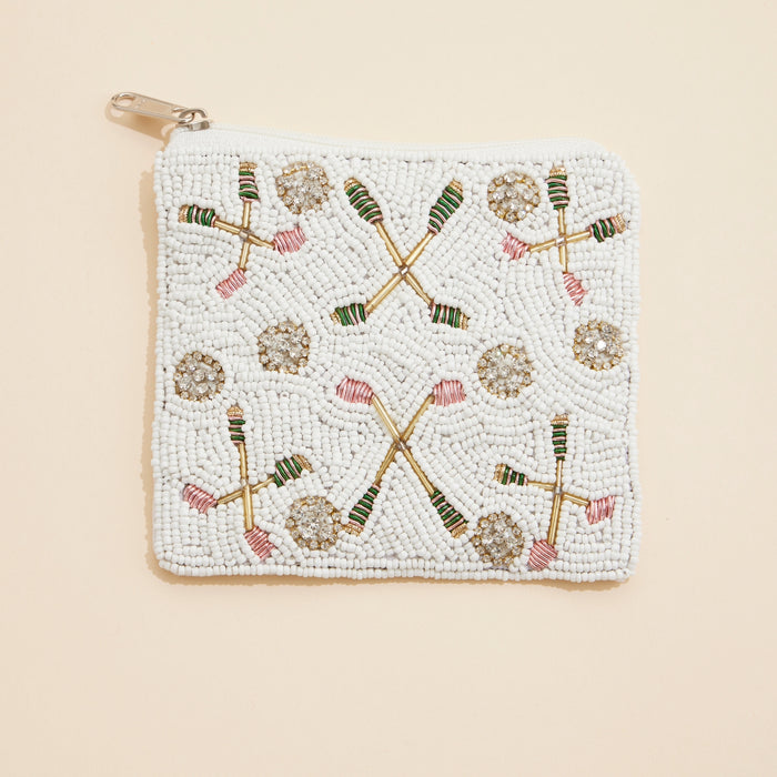 Bandy Racket & Ball Beaded Coin Pouch