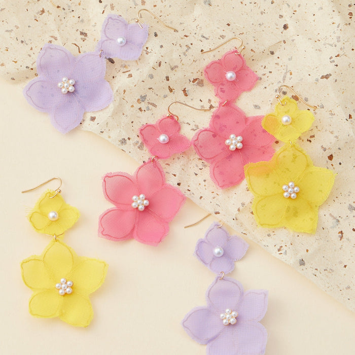 Floral Fabric Dangling Earrings