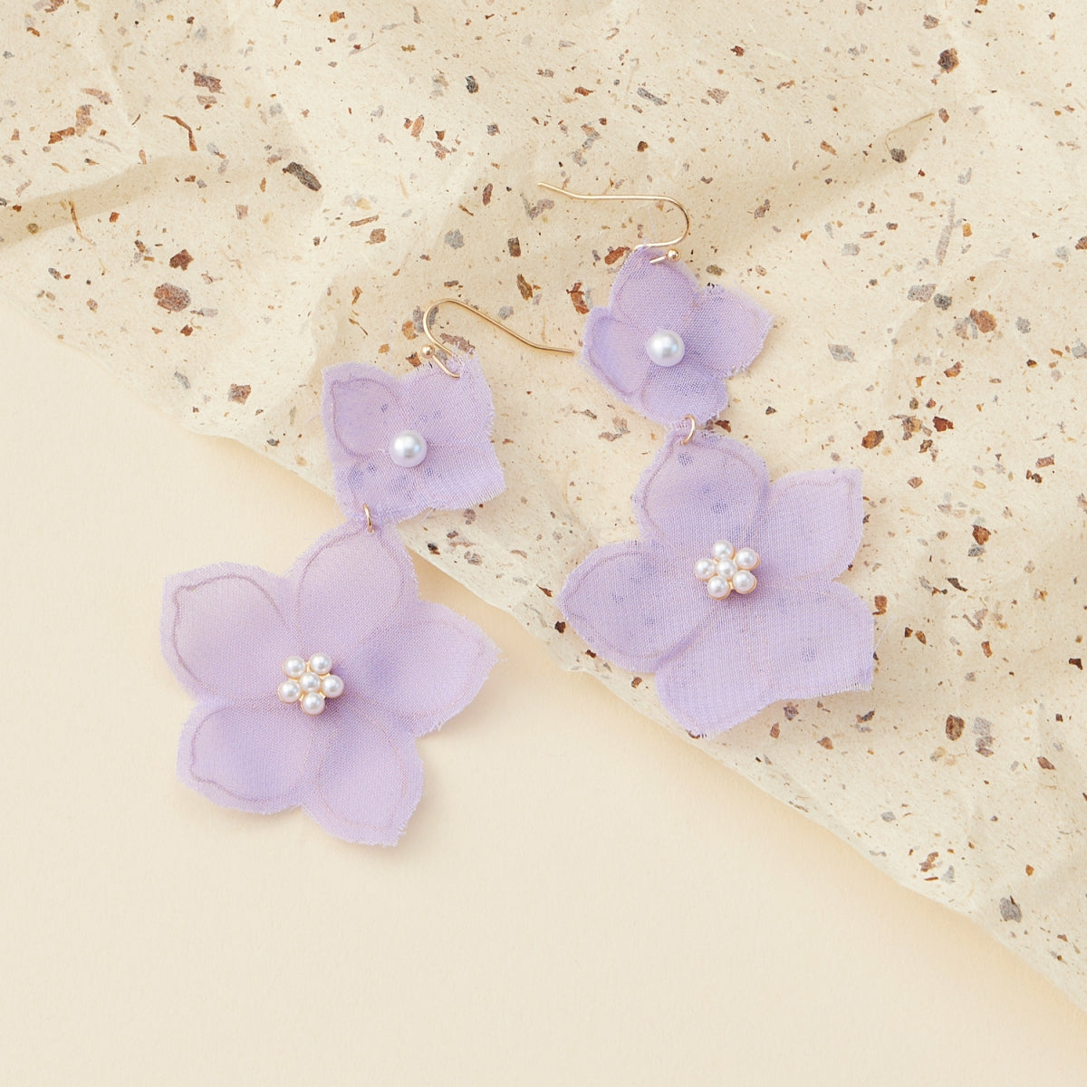 Floral Fabric Dangling Earrings