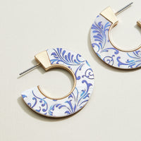 Floral Print Wide Hoop Earrings | Porcelain-Inspired Jewelry