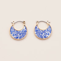 Boho Mother of Pearl Hoop Earrings with Floral Design