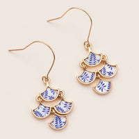 Boho-Chic Gold and Blue Mother of Pearl Drop Earrings – Floral Inlay Design