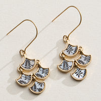 Boho-Chic Gold and Blue Mother of Pearl Drop Earrings – Floral Inlay Design