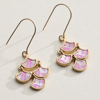 Boho-Chic Gold and Blue Mother of Pearl Drop Earrings – Floral Inlay Design