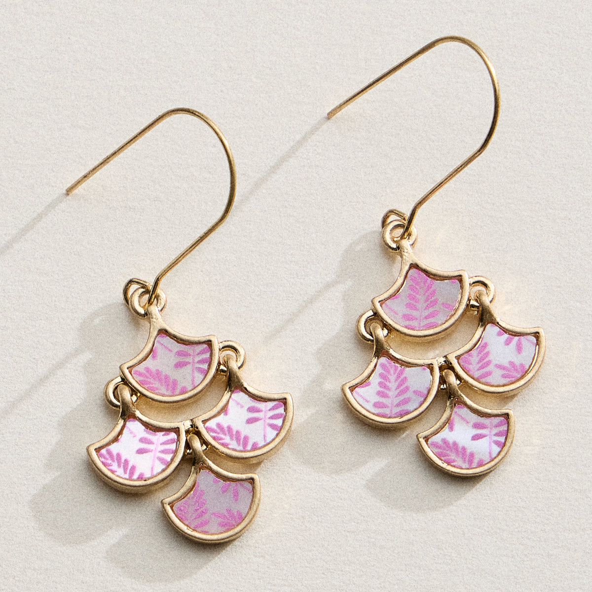 Boho-Chic Gold and Blue Mother of Pearl Drop Earrings – Floral Inlay Design
