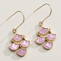Boho-Chic Gold and Blue Mother of Pearl Drop Earrings – Floral Inlay Design
