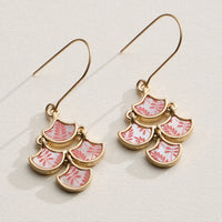Boho-Chic Gold and Blue Mother of Pearl Drop Earrings – Floral Inlay Design
