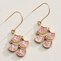 Boho-Chic Gold and Blue Mother of Pearl Drop Earrings – Floral Inlay Design