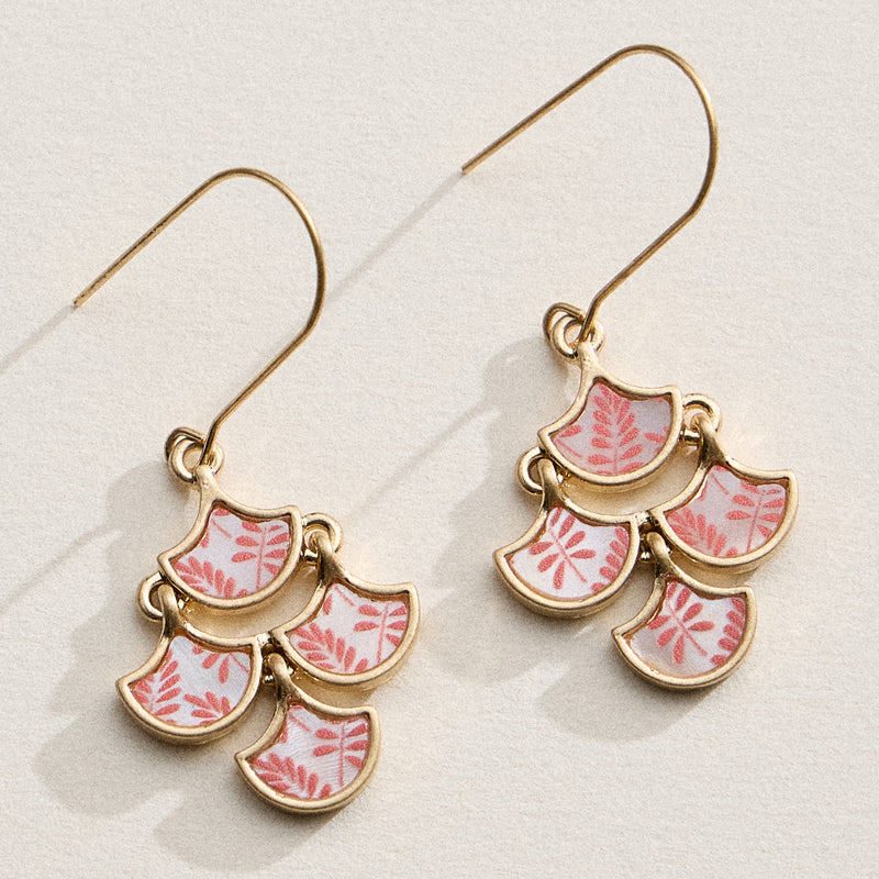 Boho-Chic Gold and Blue Mother of Pearl Drop Earrings – Floral Inlay Design