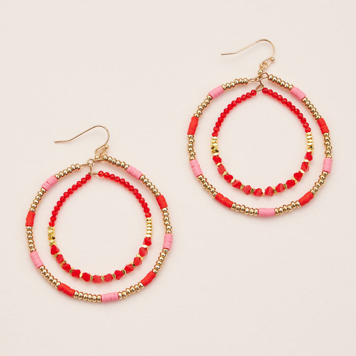 Colorful Double Hoop Beaded Earrings –  Boho Dangle Earrings