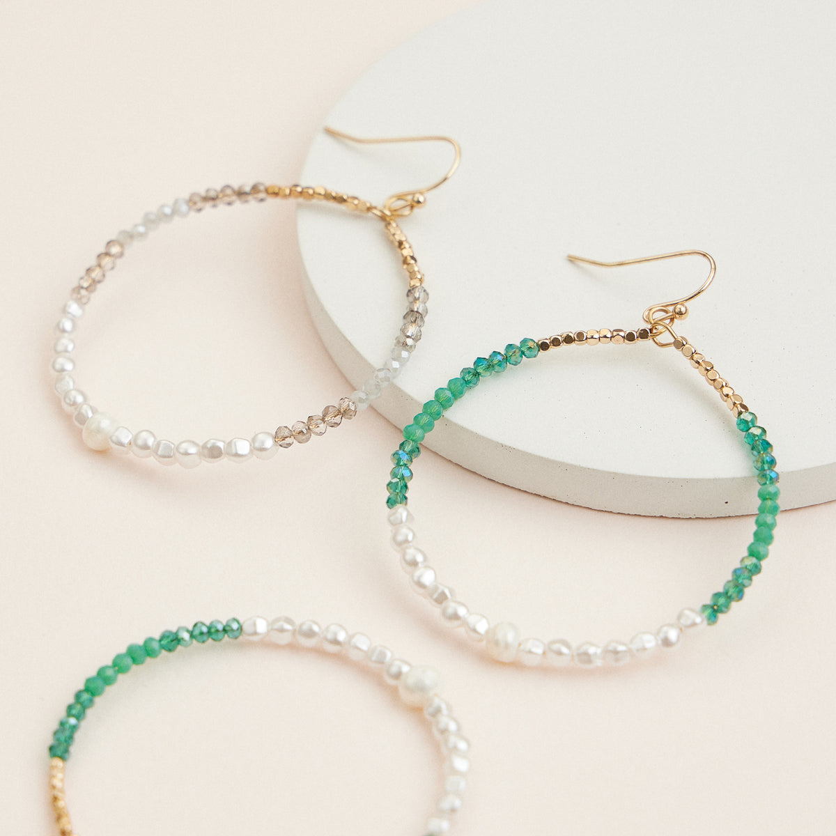 Elegant Crystal and Pearl Hoop Earrings – Gold Accent Statement Jewelry