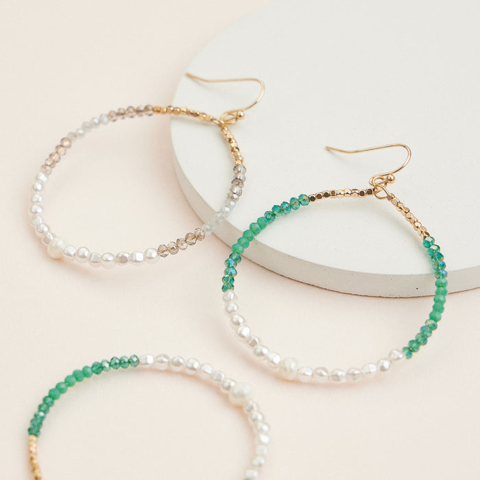 Elegant Crystal and Pearl Hoop Earrings – Gold Accent Statement Jewelry