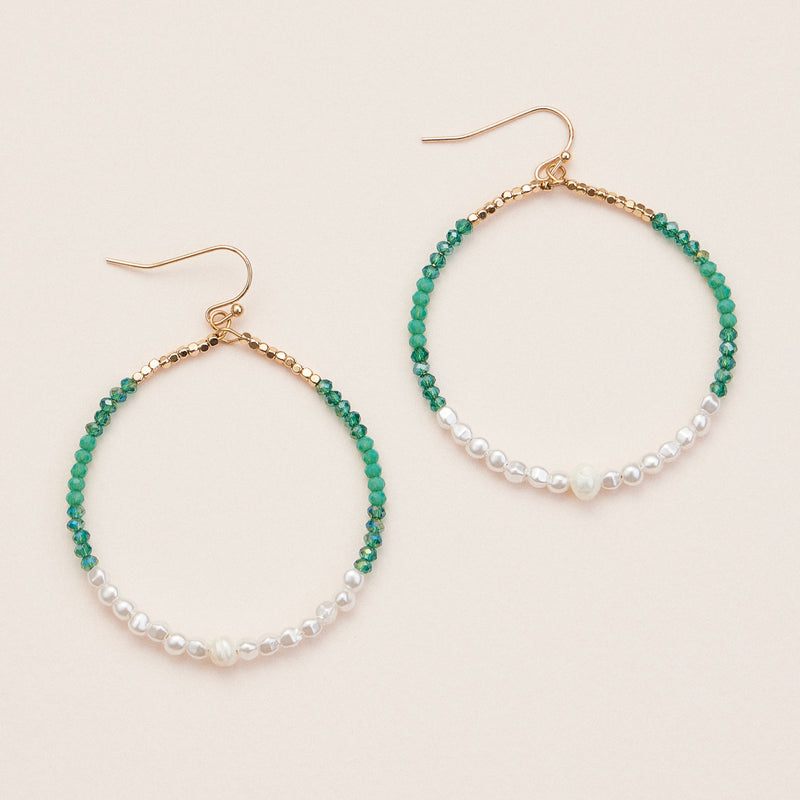 Elegant Crystal and Pearl Hoop Earrings – Gold Accent Statement Jewelry