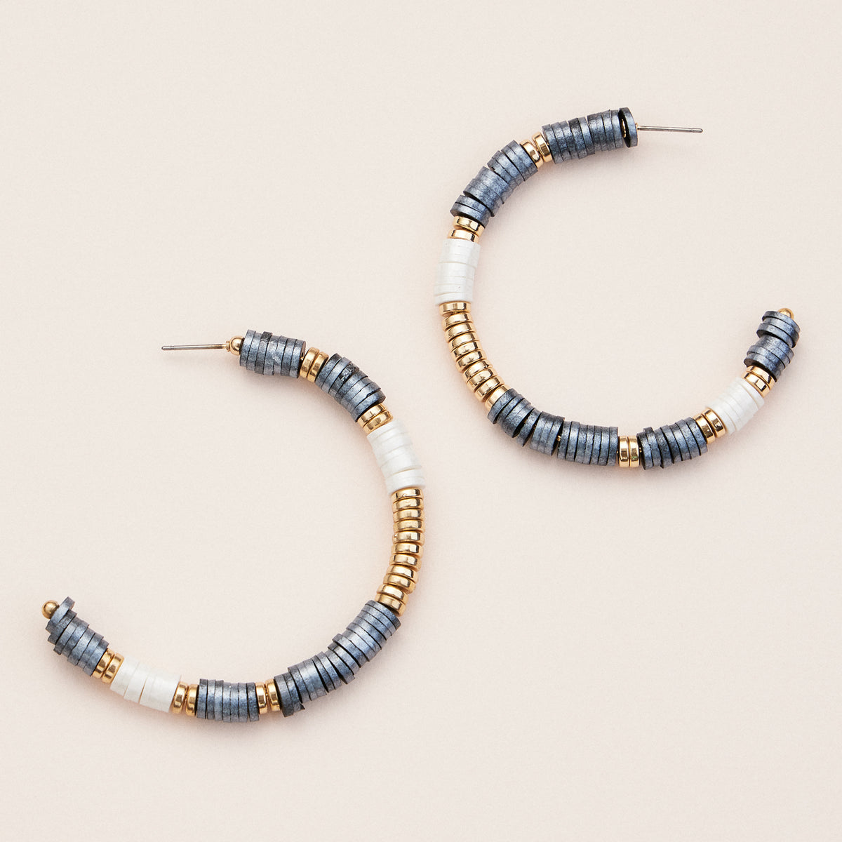 Heishi Beaded Hoop Earrings – Multicolor & Golden Accents