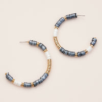 Heishi Beaded Hoop Earrings – Multicolor & Golden Accents
