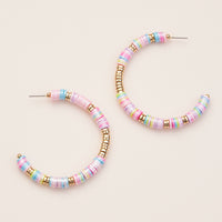 Heishi Beaded Hoop Earrings – Multicolor & Golden Accents