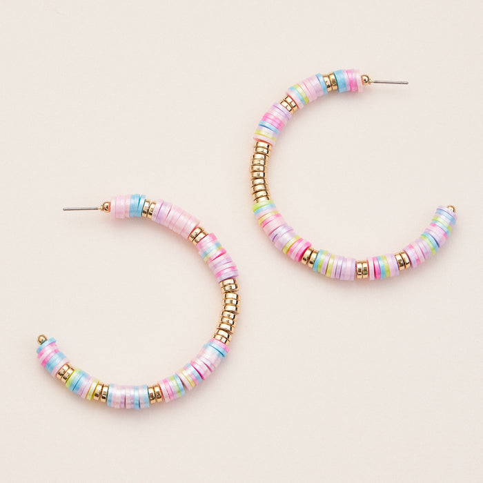 Heishi Beaded Hoop Earrings – Multicolor & Golden Accents