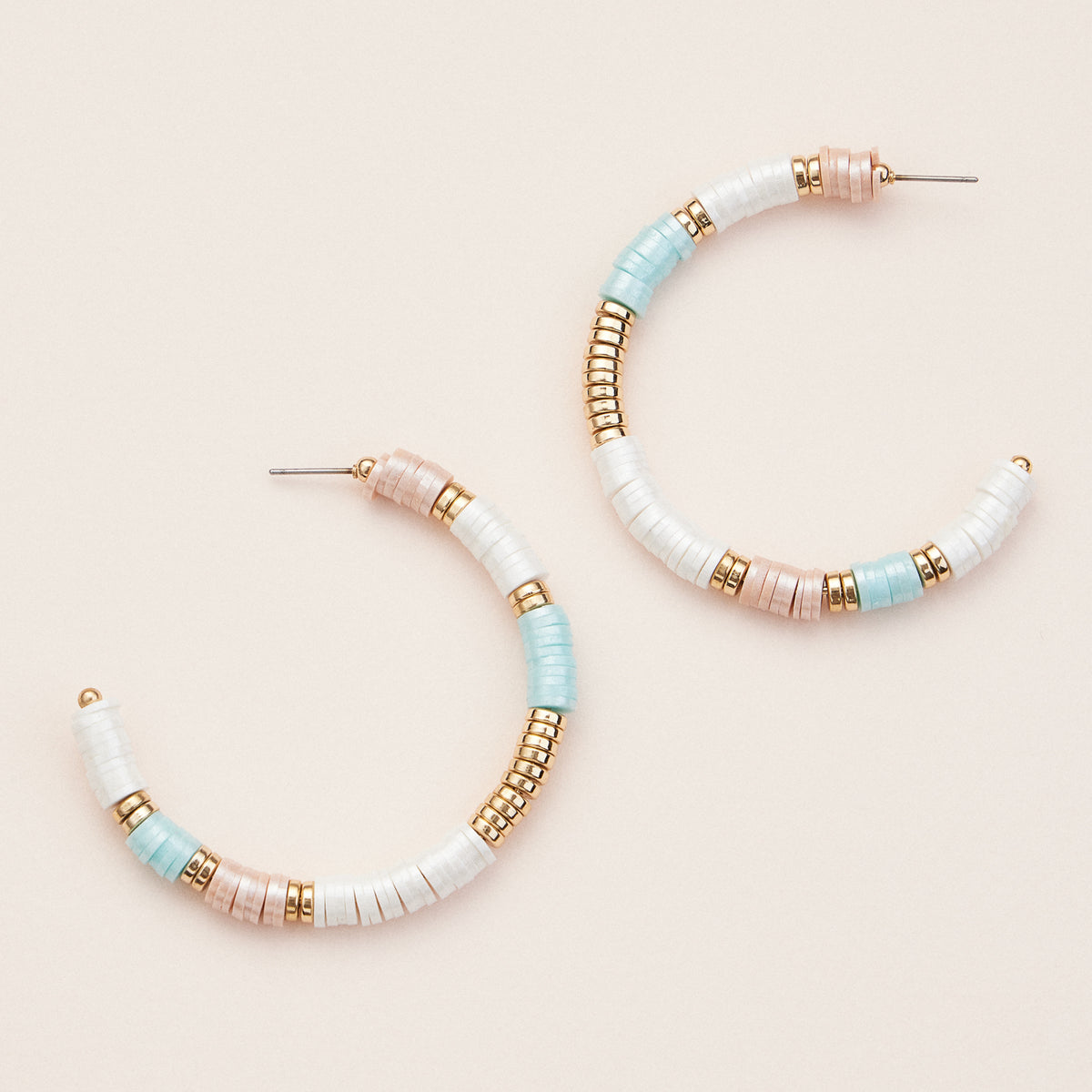 Heishi Beaded Hoop Earrings – Multicolor & Golden Accents