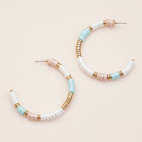 Heishi Beaded Hoop Earrings – Multicolor & Golden Accents