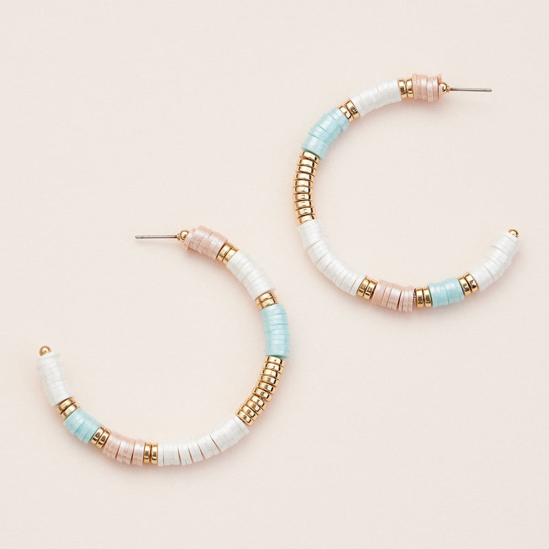 Heishi Beaded Hoop Earrings – Multicolor & Golden Accents