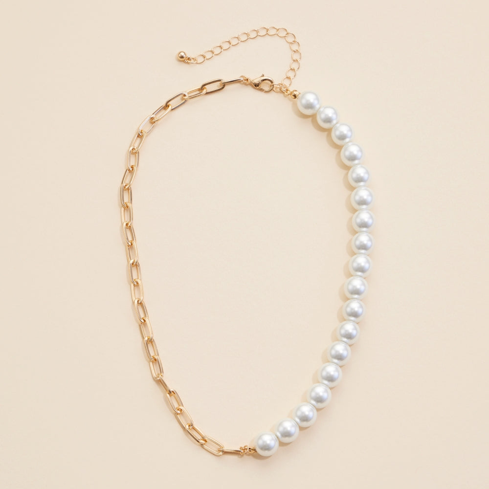 Pearl Charms & Chain Linked Short Necklace