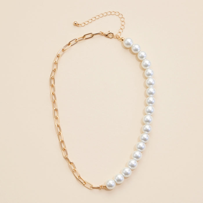 Pearl Charms & Chain Linked Short Necklace